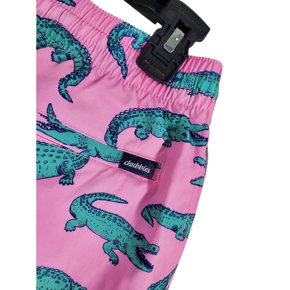 Vtg Chubbies 5.5" Shorts Mens S 28-30 Green Pink Alligator AOP Elastic Waist - Picture 7 of 9